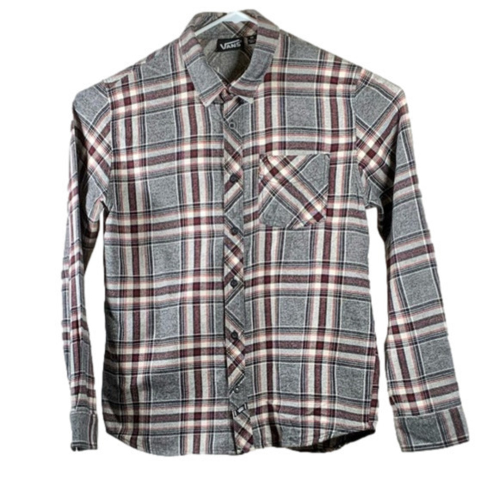 Vans Grindled Flannel Dress Grey Plaid Shirt Sz Medium
